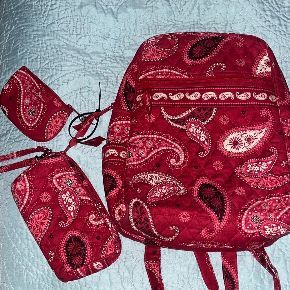 Vera Bradley - Red Paisley Quilted Backpack and Accessories Set